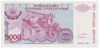 Chorvatsko - Srbská Krajina, 5000 Dinara 1993, anulát, A 0000000, P.R20 - fotografie 2