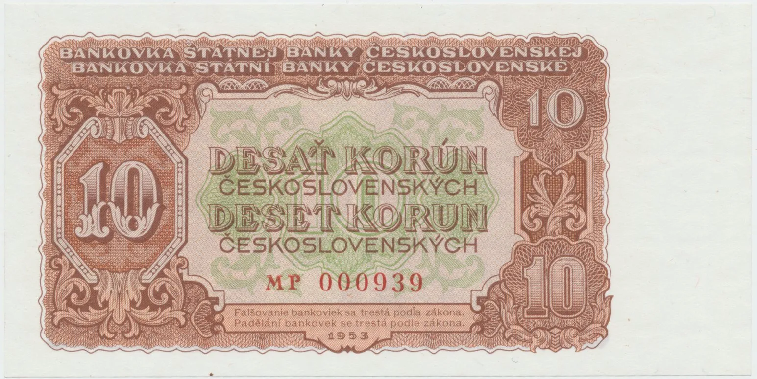 Československo, 10 Koruna 1953, tisk Praha, série MP, Hej.92b1