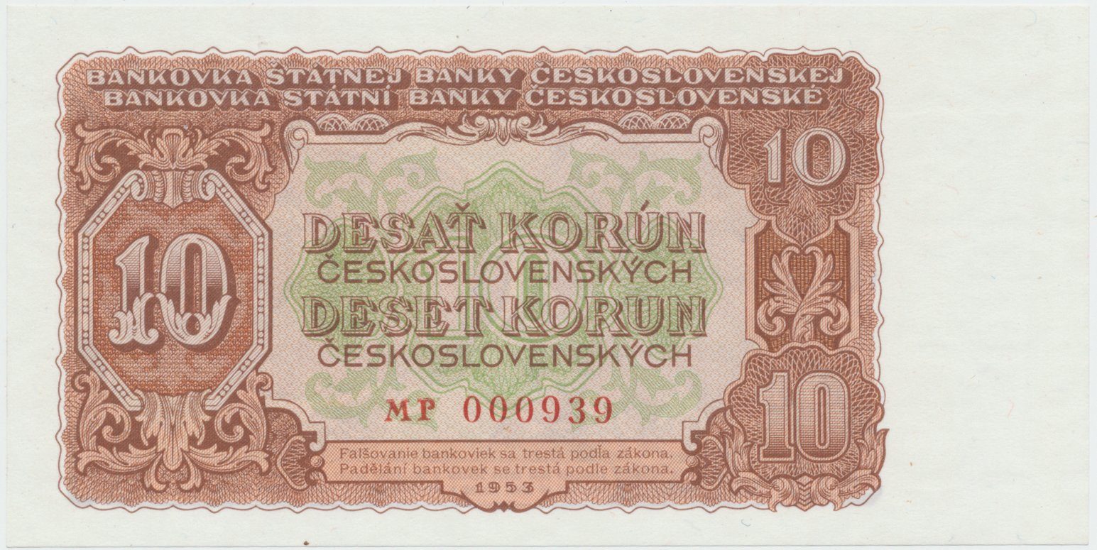 Československo, 10 Koruna 1953, tisk Praha, série MP, Hej.92b1