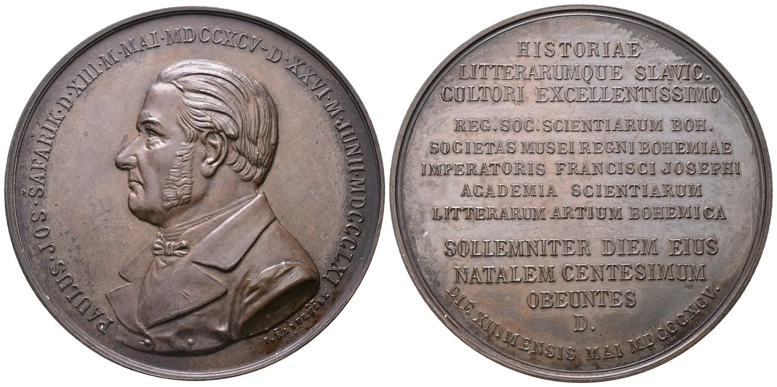 AE Medaile 1895 - K 100. výročí narození Pavla Josefa Šafaříka. Poprsí — 1