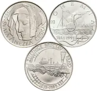 50 Kčs 1989 - Železnice Břeclav - Brno, 1990 - Anežka Česká, 1991 - parník Bohemia_3 ks — 1