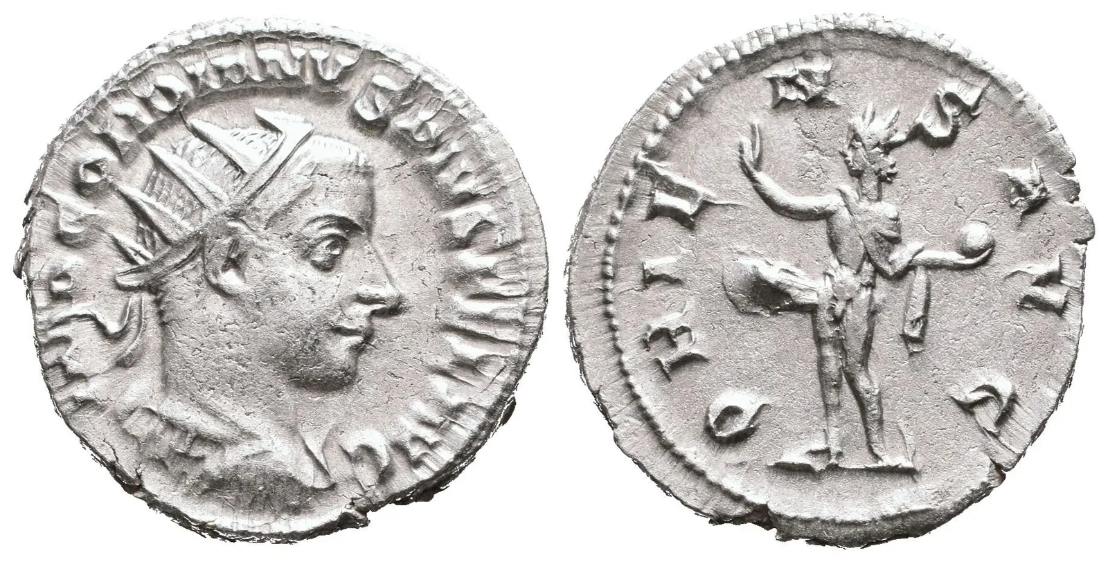 Antoninian, Antiochia, 242 - 244, Rv: ORIENS AVG, stojící Sol zleva — 1