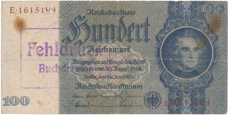 Německo, 100 Reichsmark 1935, válečná s průb. vod., CHYBOTISK, Hej.D8d