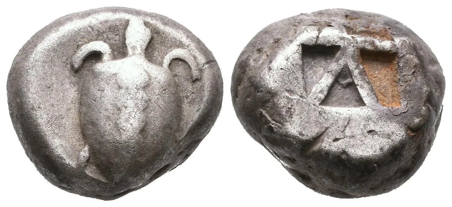 Statér, 480 - 456 př. Kr., Mořská želva / Pětidílné quadratum incusum , — 1