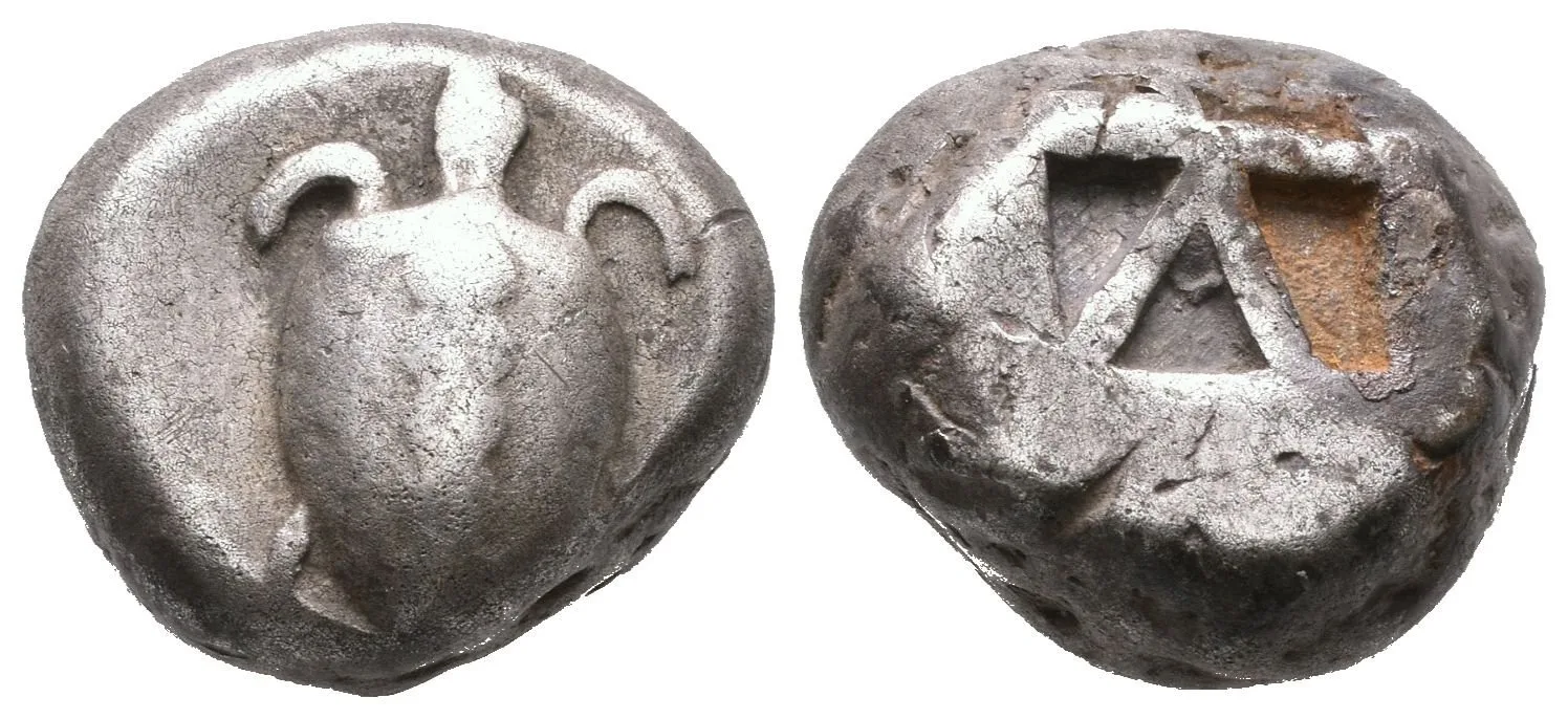 Statér, 480 - 456 př. Kr., Mořská želva / Pětidílné quadratum incusum , — 1
