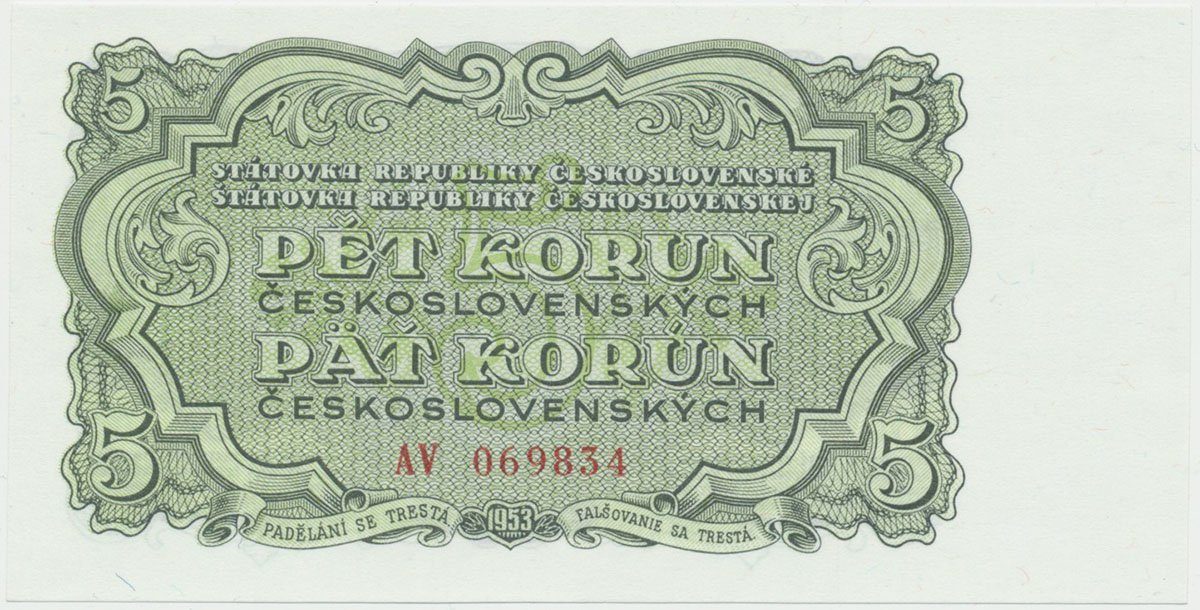 Československo, 5 Koruna 1953, tisk Moskva, série AV, Hej.91a1