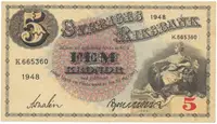 Švédsko, 5 Kronor 1948, P.33ae