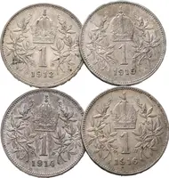 1 Koruna lot 4 kusů 1913, 1914, 1915 a 1916