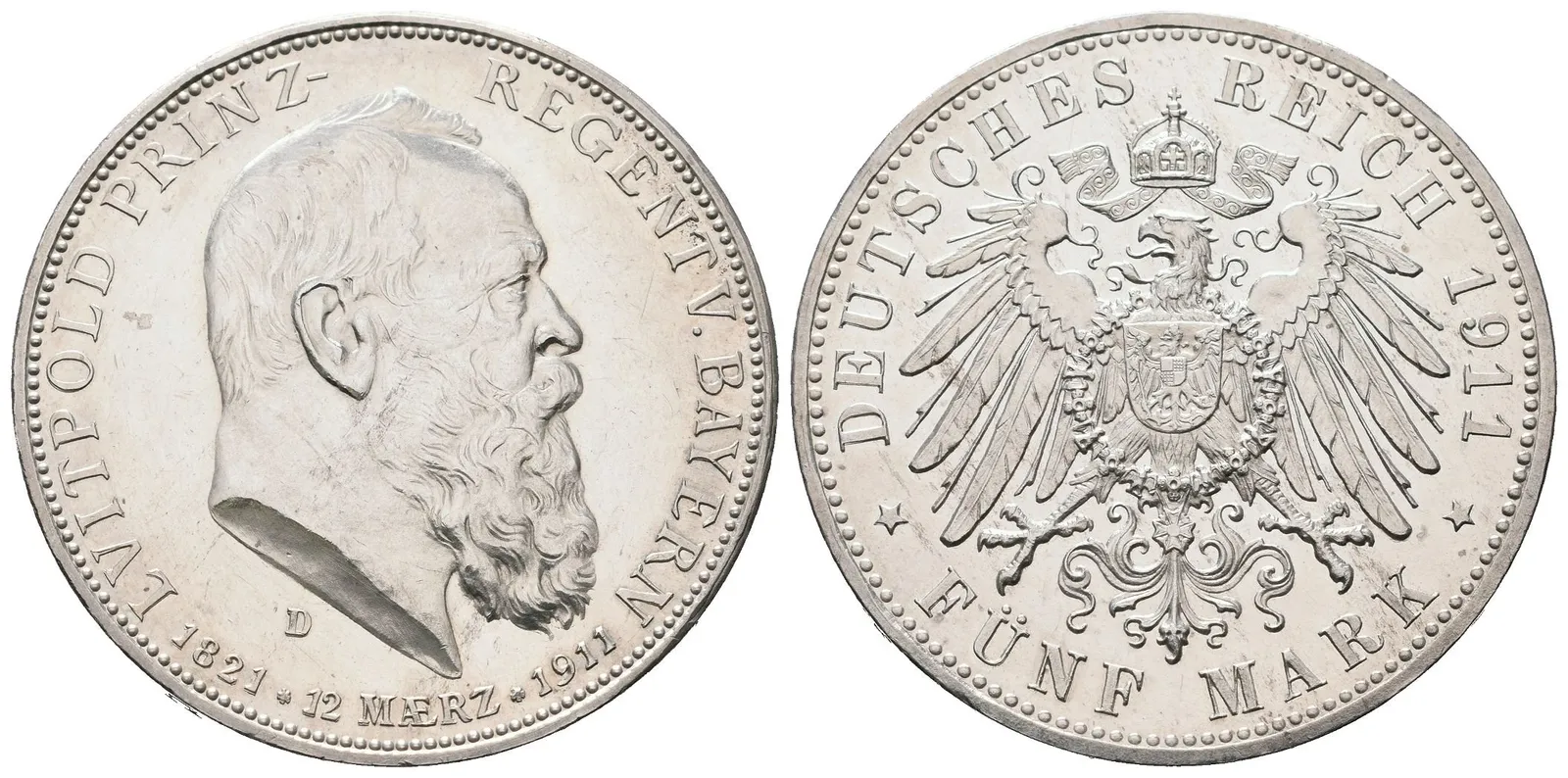 Bavorsko, 5 Marka 1911 D - 90. výročí narození