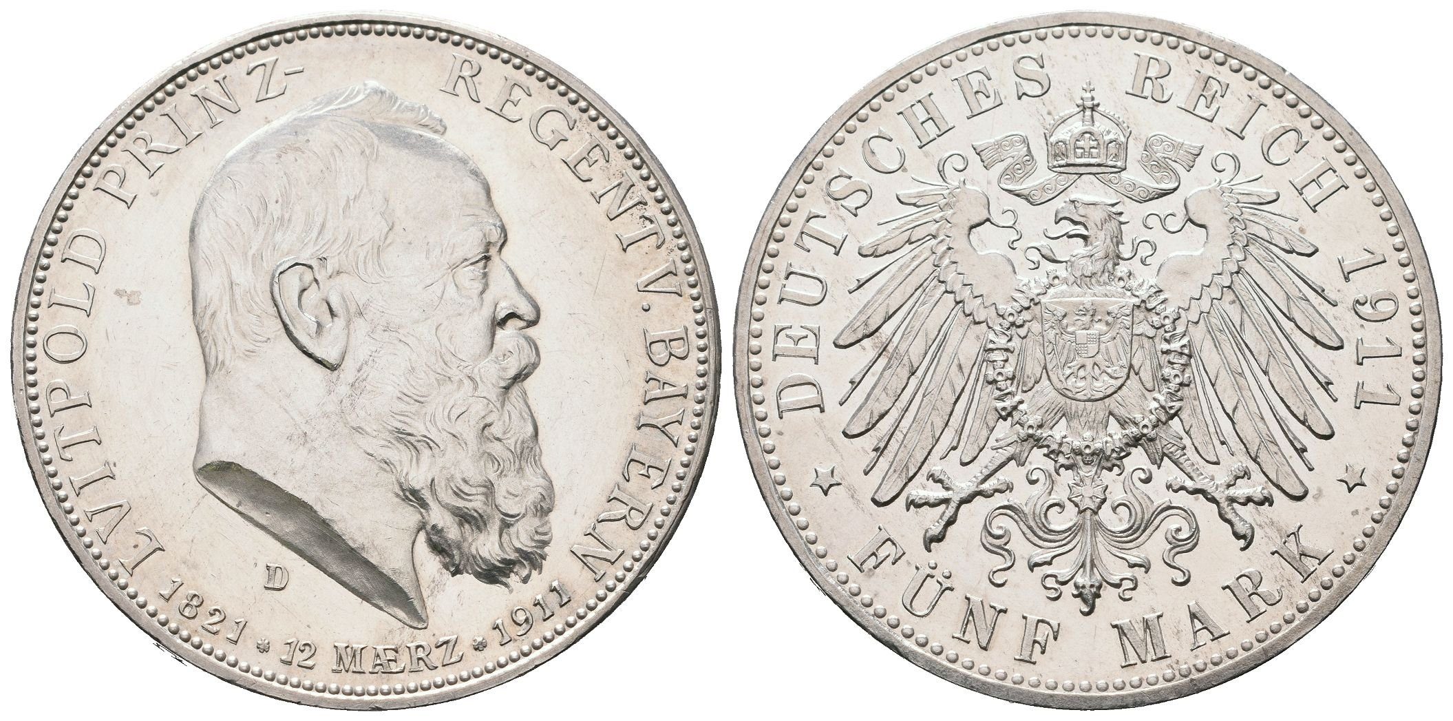 Bavorsko, 5 Marka 1911 D - 90. výročí narození