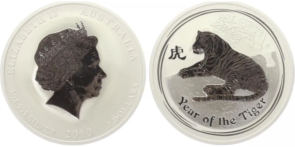 Austrálie, 2 Dollars 2010 - Čínský lunární kalendář - tygr