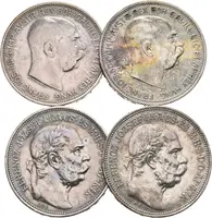 2 Koruna 1912, 1913 + 1912, 1913 KB, pěkné zachovalosti, duhová patina_4 ks — 2