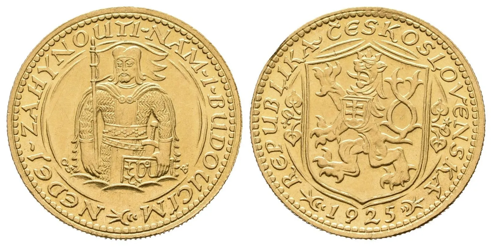 Dukát 1925 (raženo 66279 ks), zbytky lesku, patina, rysky, stopa po zkoušce — 1