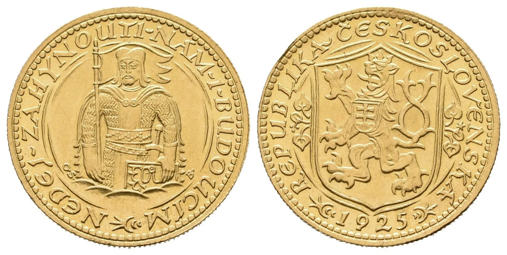 Dukát 1925 (raženo 66279 ks), zbytky lesku, patina, rysky, stopa po zkoušce — 1