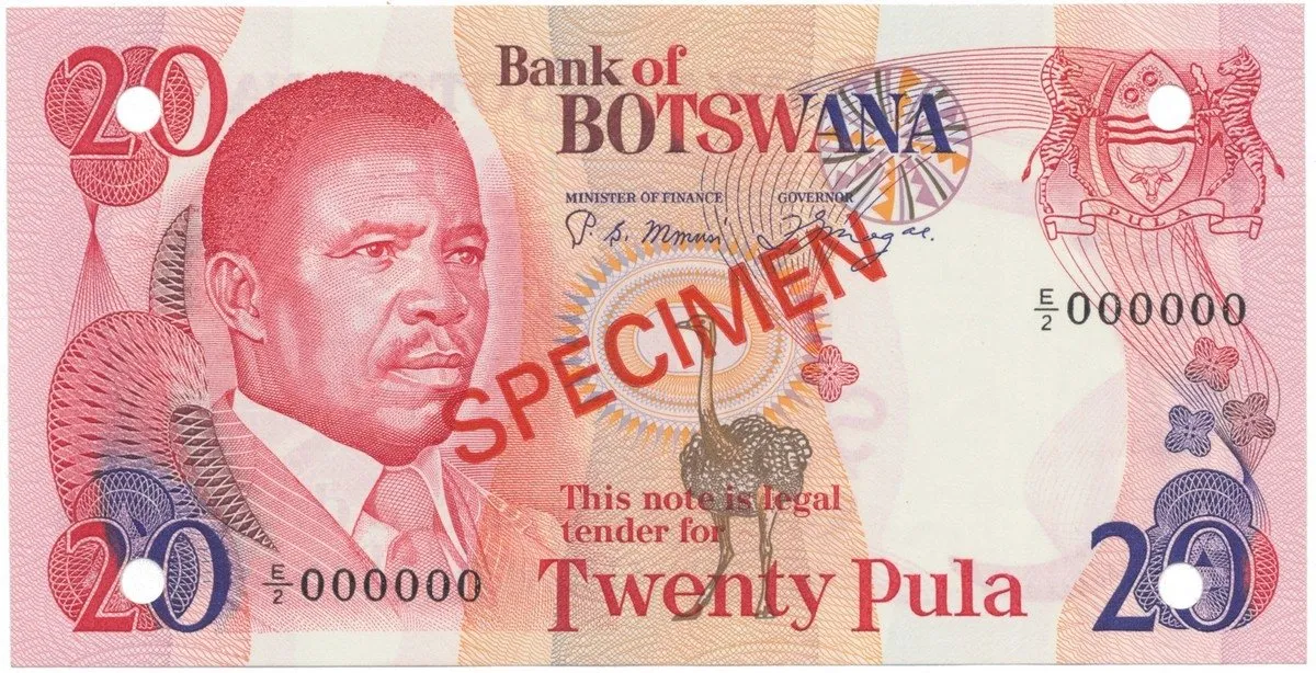 Botswana, 20 Pula (1982), anulát - SPECIMEN, P.10s1