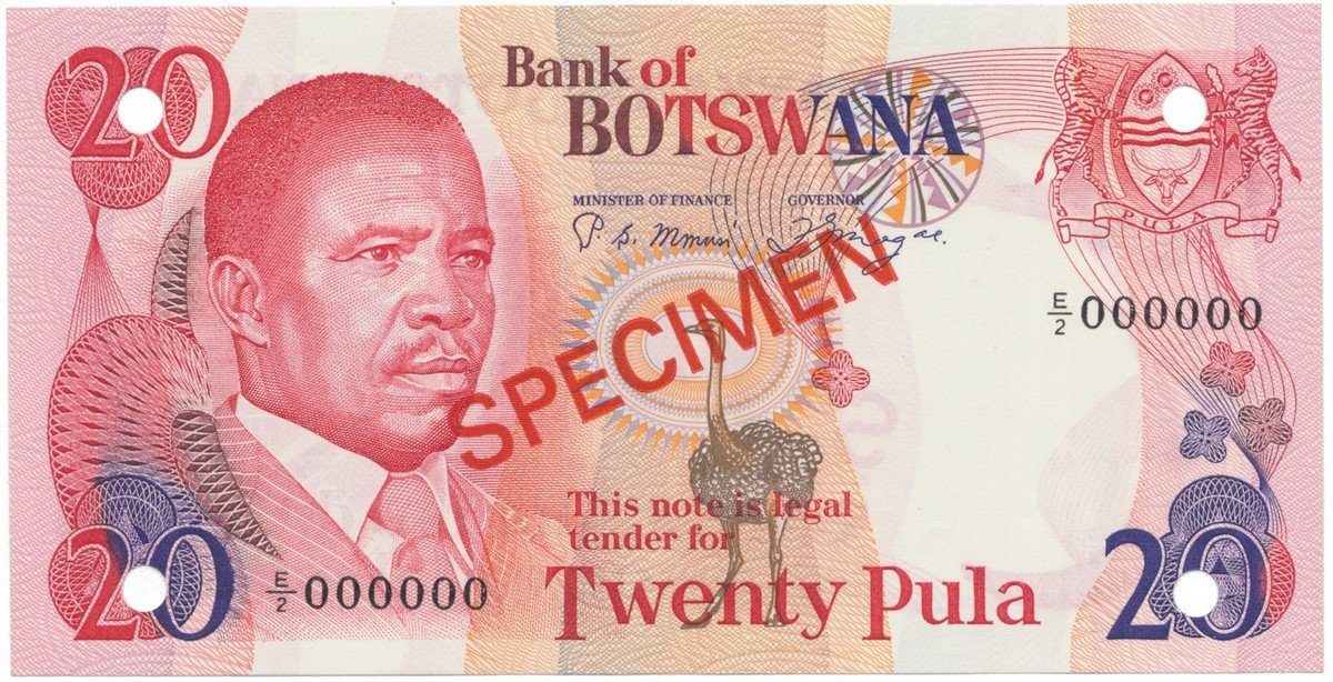 Botswana, 20 Pula (1982), anulát - SPECIMEN, P.10s1