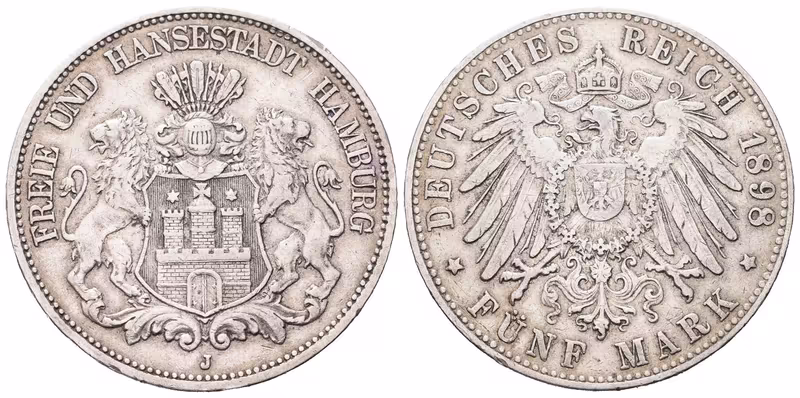 Hamburg, 5 Marka 1898 J
