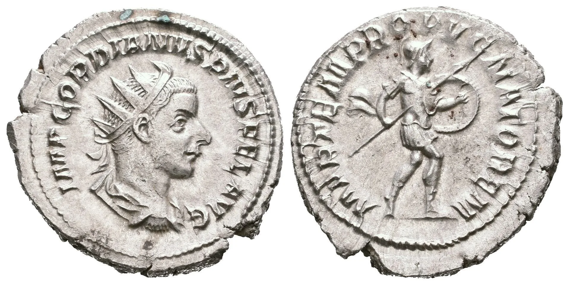 Antoninian, 243 - 244, Rv: MARTEM PROPVGNATOREM, kráčející Mars doprava nese — 1