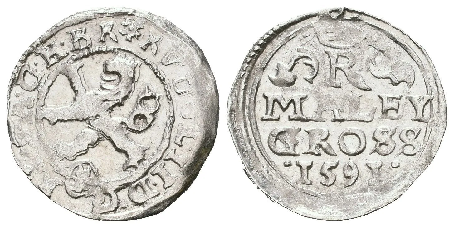 Malý groš 1591, Kutná Hora-Šatný, HN.1b (opis 7a), krásná zachovalost, lesk, lehce ned. — 1