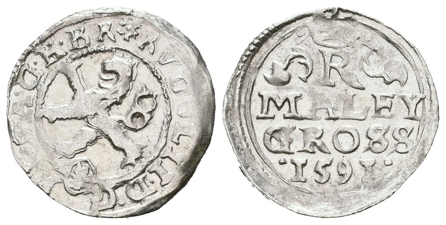 Malý groš 1591, Kutná Hora-Šatný, HN.1b (opis 7a), krásná zachovalost, lesk, lehce ned. — 1