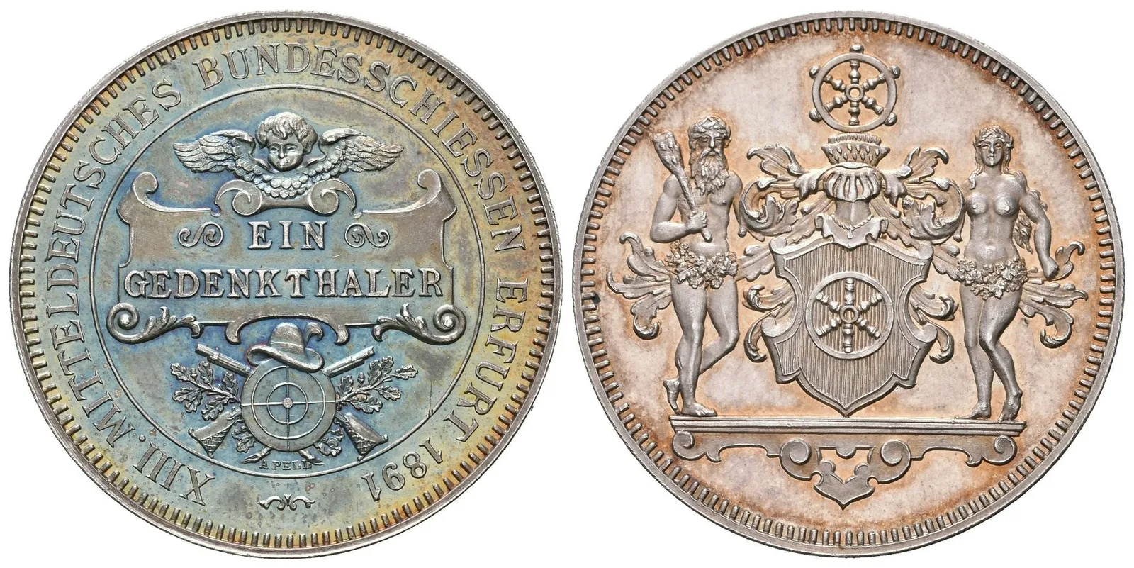 AR Medaile 1891 (Apell) - Pamětní Tolar k XIII. Středoněmeckým spolkovým střelbám v Erfurtu. — 1
