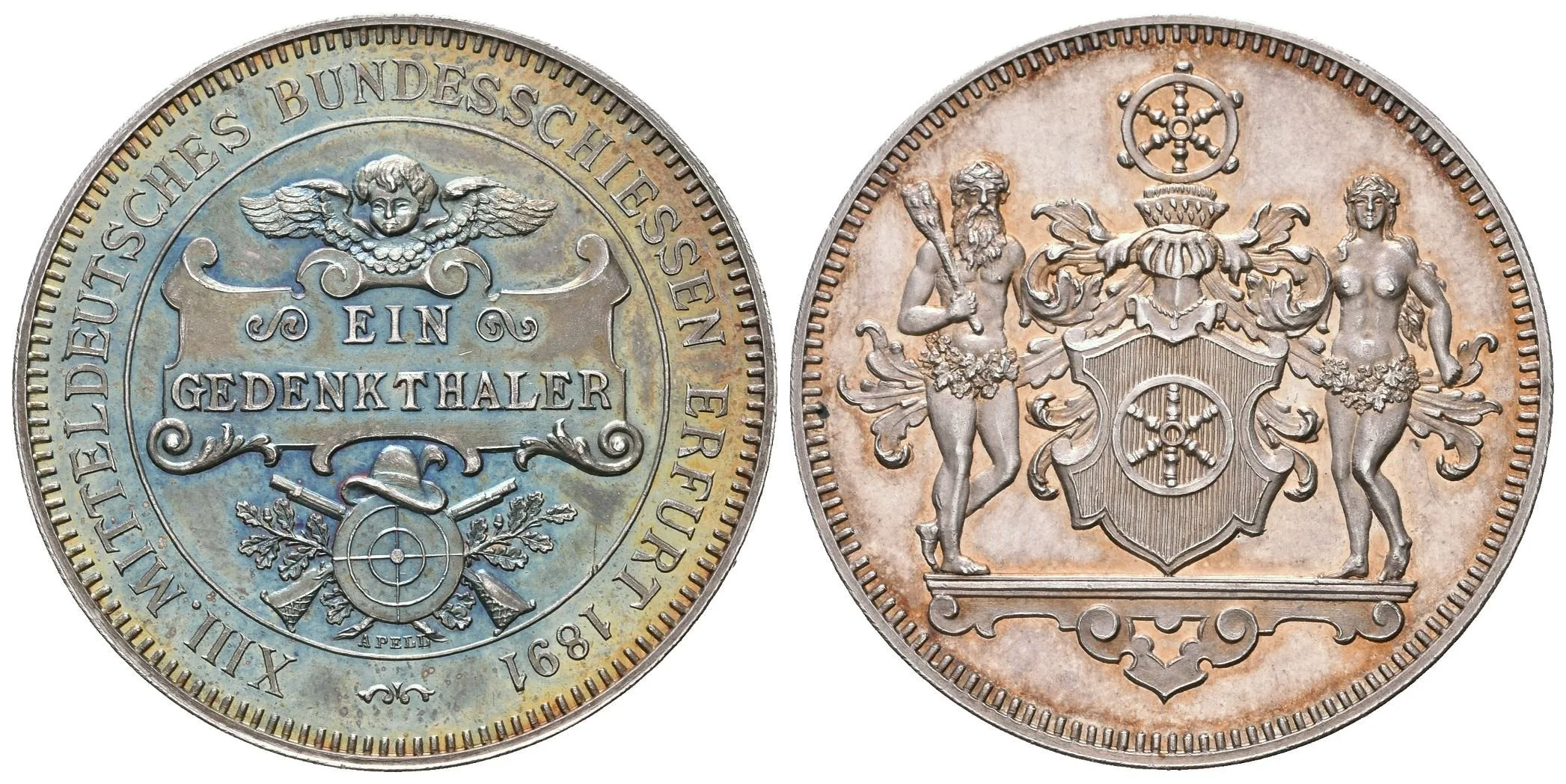 AR Medaile 1891 (Apell) - Pamětní Tolar k XIII. Středoněmeckým spolkovým střelbám v Erfurtu. — 1