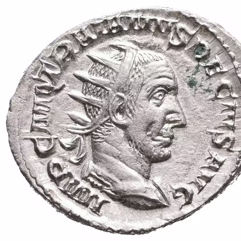 Antoninian, 249 - 251, Rv: DACIA, stojící Dacia zleva drží dlouhou hůl zakončenou