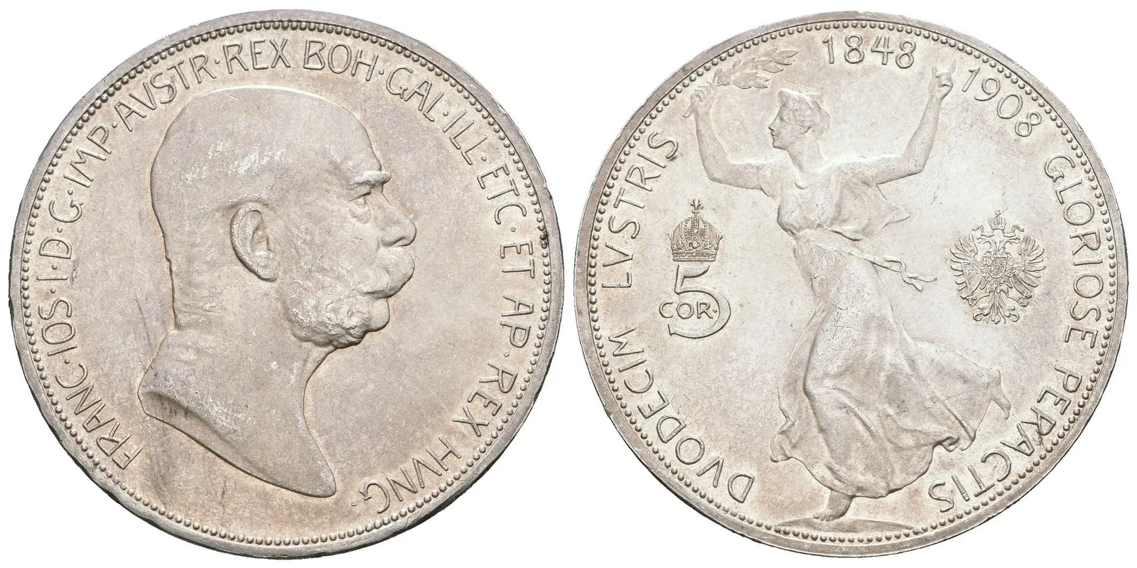 5 Koruna 1908 - Jubilejní k 60. výročí nastoupení vlády, — 1