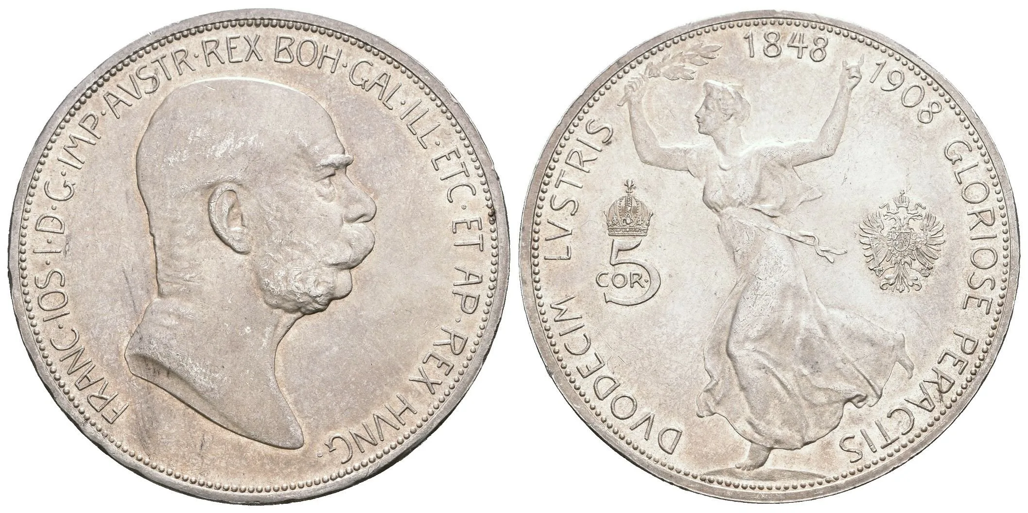 5 Koruna 1908 - Jubilejní k 60. výročí nastoupení vlády, — 1