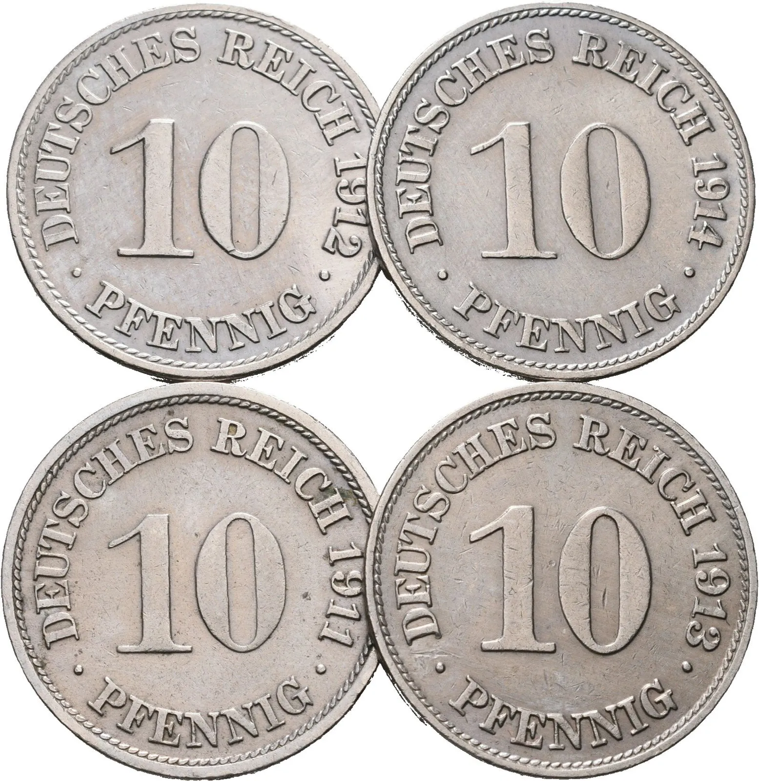 10 Pfennig 1911, 1912, 1913, 1914