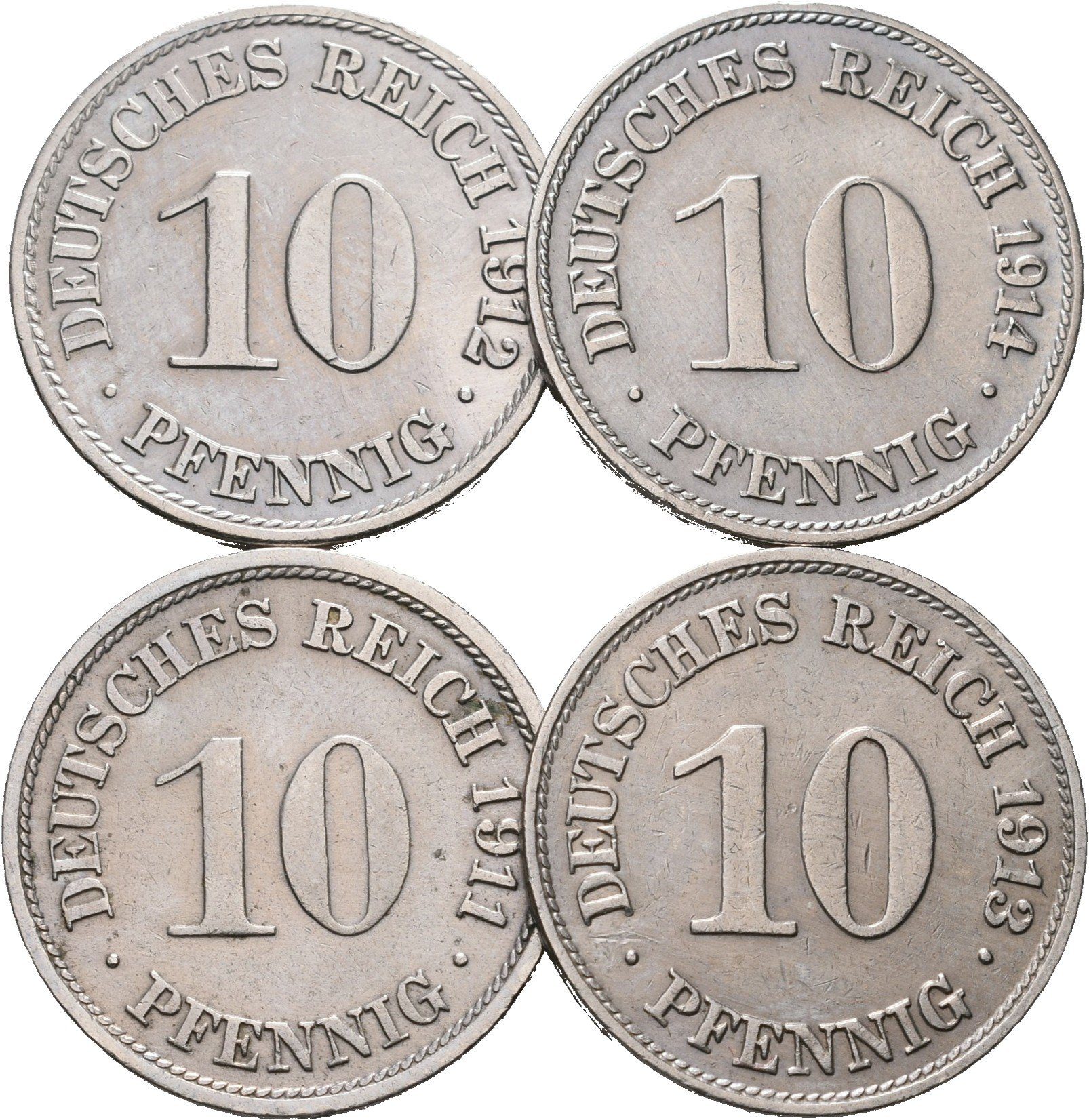 10 Pfennig 1911, 1912, 1913, 1914