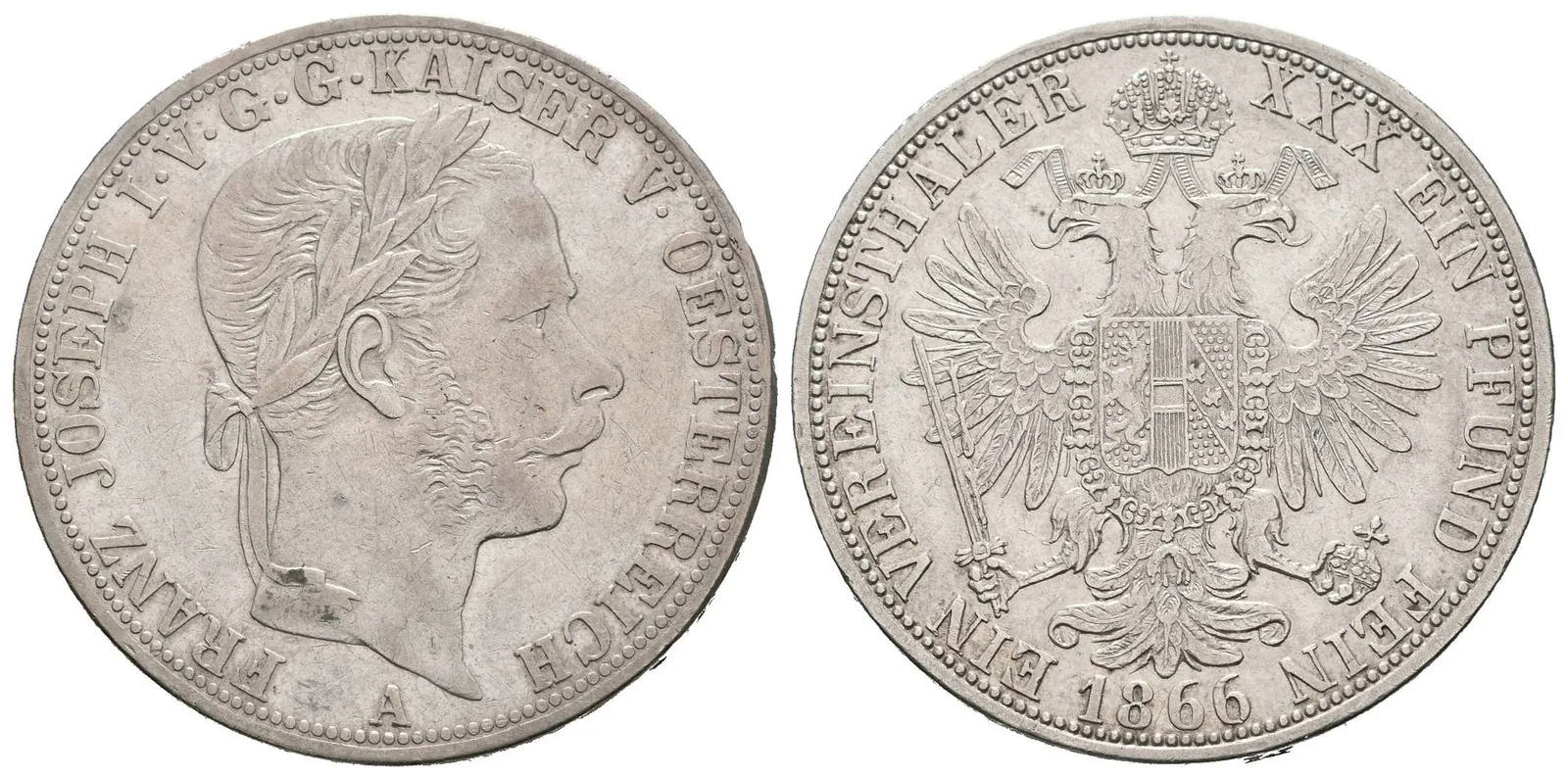 Tolar spolkový 1866 A, patina, rysky a drobné hranky — 1