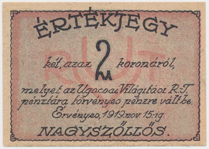 Nagyszöllös (Sevluš - Mukačevo) - elektrár. akc. spol., 2 K  1919, HH.143.1.10