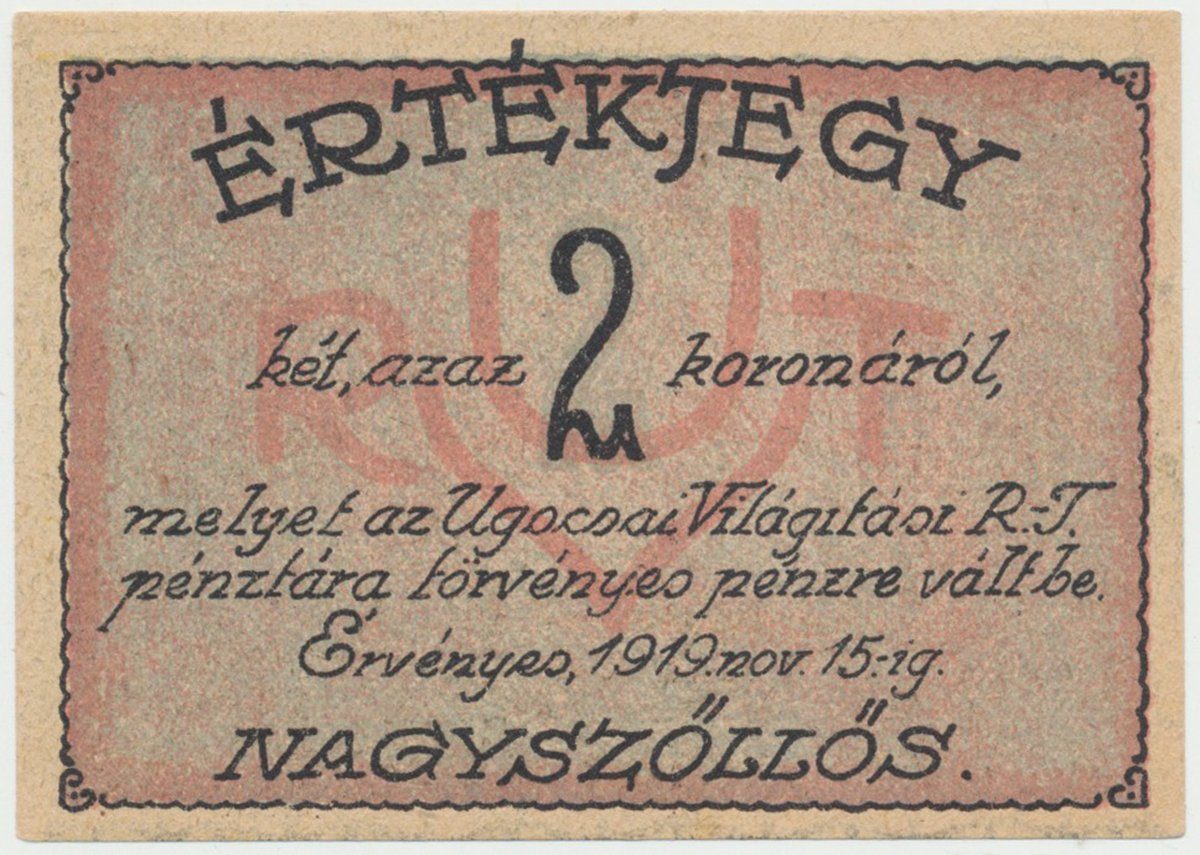 Nagyszöllös (Sevluš - Mukačevo) - elektrár. akc. spol., 2 K  1919, HH.143.1.10