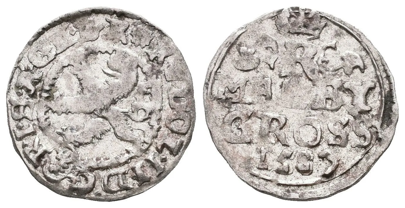 Malý groš 1587, Kutná Hora-Šatný, HN.1b (opis 7a), velmi pěkná zachovalost, patina — 1