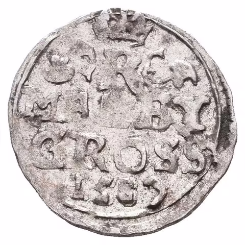Malý groš 1587, Kutná Hora-Šatný, HN.1b (opis 7a), velmi pěkná zachovalost, patina