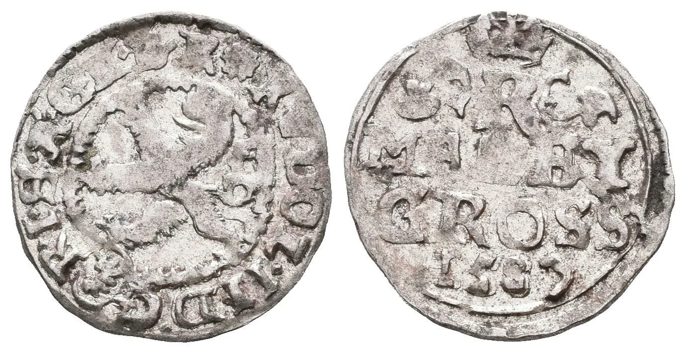 Malý groš 1587, Kutná Hora-Šatný, HN.1b (opis 7a), velmi pěkná zachovalost, patina — 1