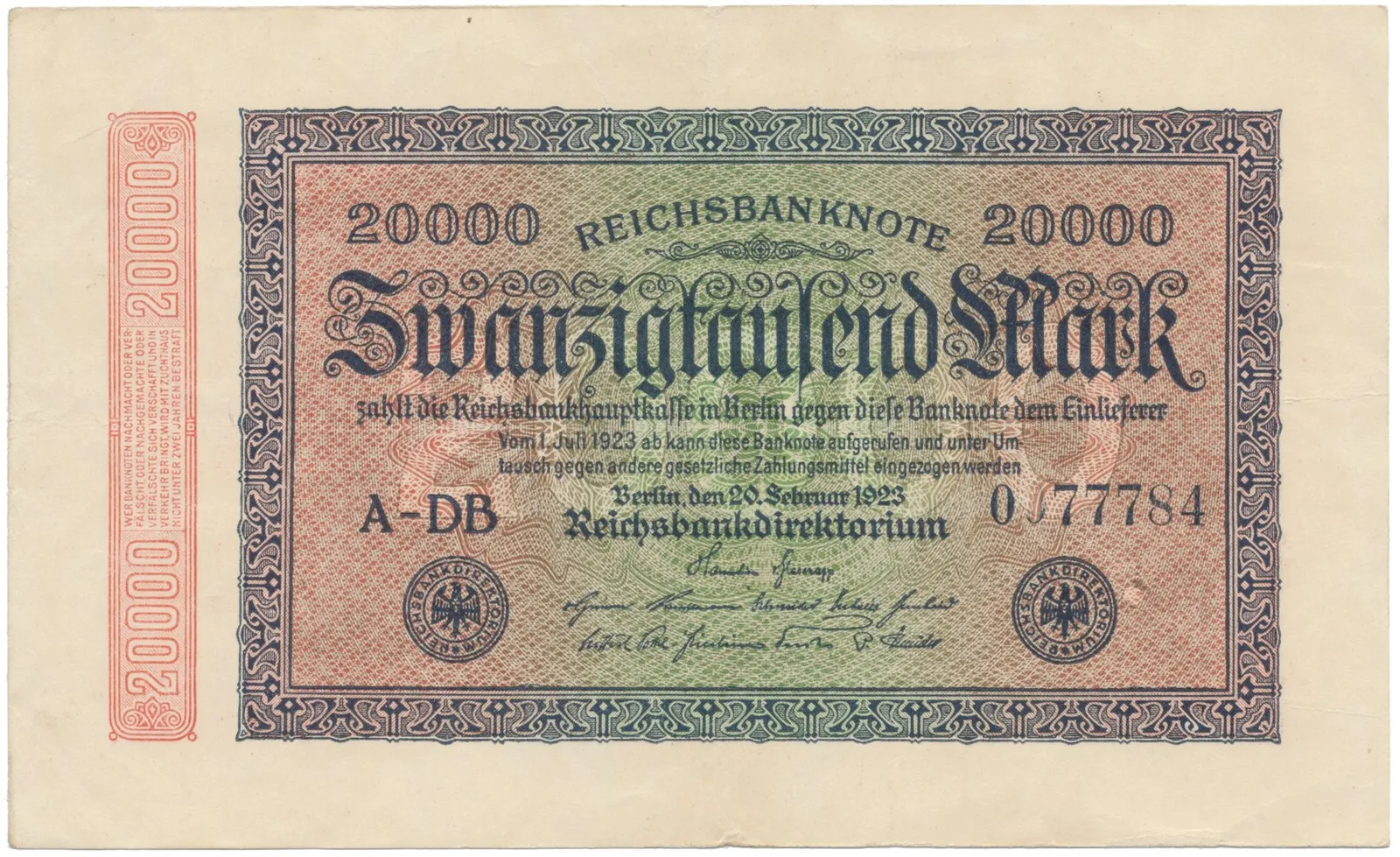 Německo, 20000 Mark 1923, Ro.84f