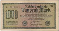Německo, 1000 Mark 1922, vod. Kreuzblütten, fialové číslo, Ro.75k