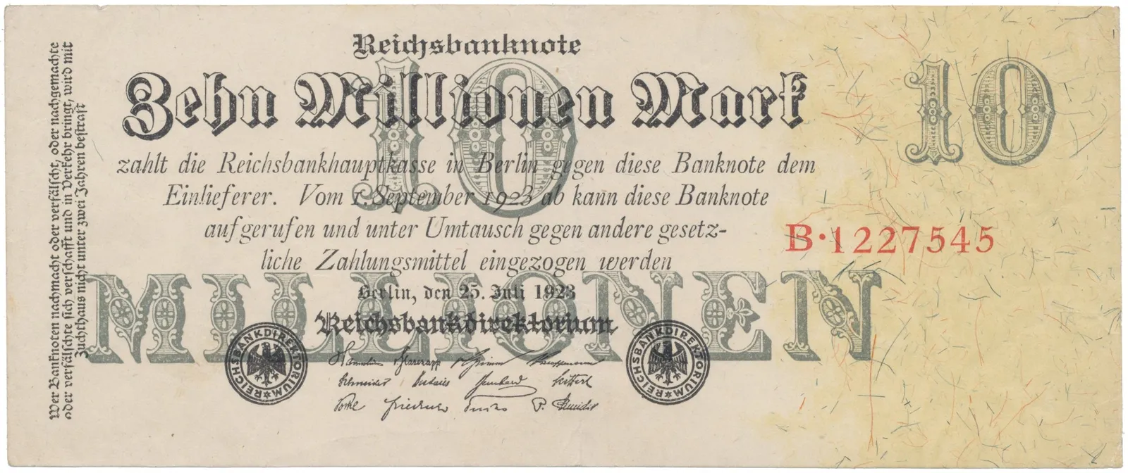 Německo, 10 Millionen Mark 1923, Ro.95