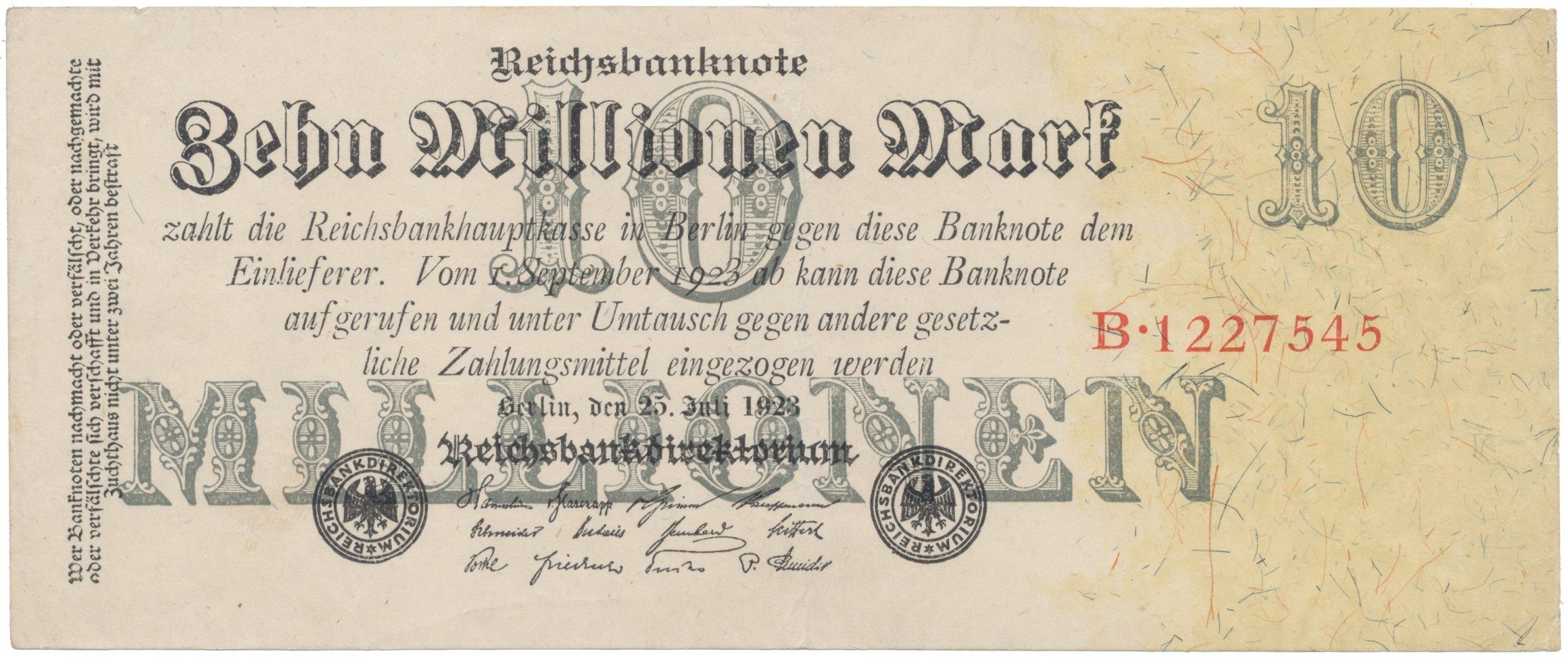 Německo, 10 Millionen Mark 1923, Ro.95