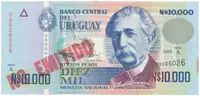 Uruguay, 10.000 Nuevos Pesos 1989, přetisk NO EMITADO, P.68Bs