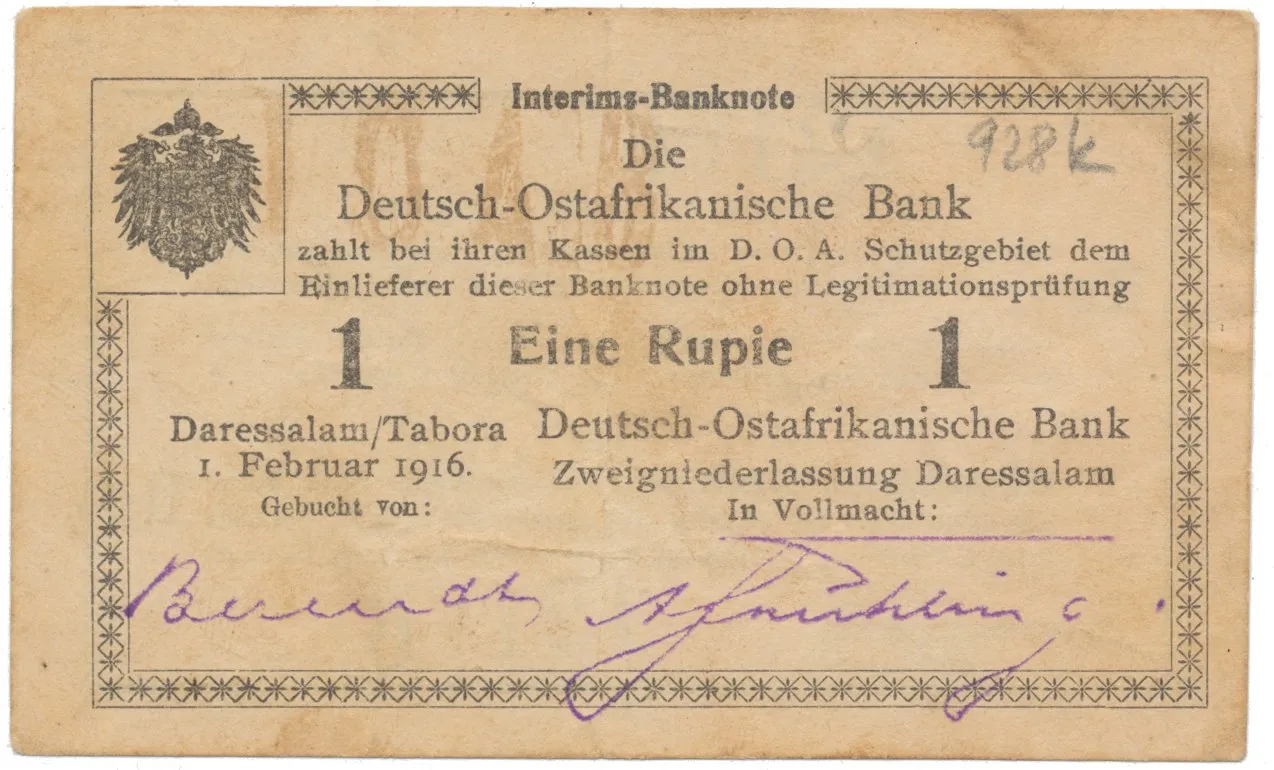 Německá Východní Afrika, 1 Rupie 1. 2. 1916, série Q2, R.928k