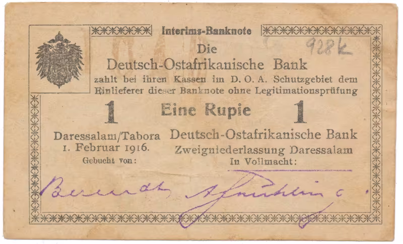 Německá Východní Afrika, 1 Rupie 1. 2. 1916, série Q2, R.928k