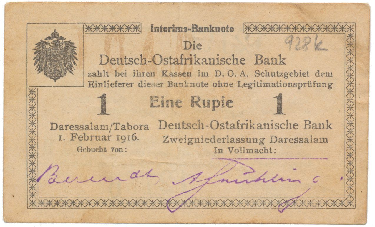Německá Východní Afrika, 1 Rupie 1. 2. 1916, série Q2, R.928k