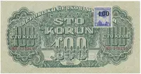 Československo, 100 Koruna 1944/1945, kolkovaná, číslovač 19 mm, perf. 1x SPECIMEN dole, Hej.66a.S2