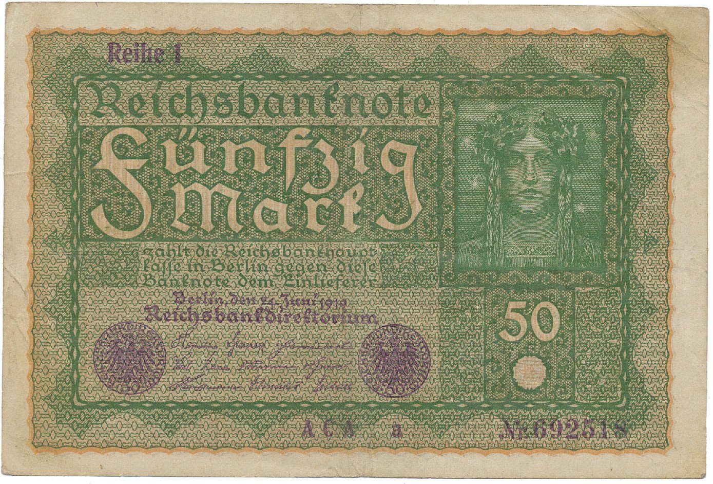 Německo, 50 Mark 1919, Reihe 1, Ro.62a