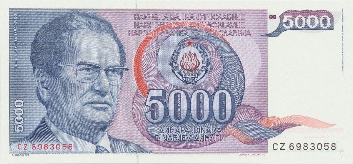 Jugoslávie, 5000 Dinara 1985, P.93a