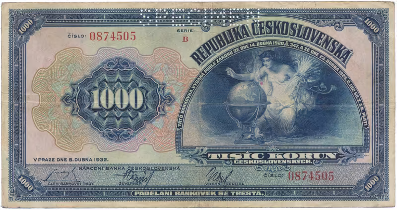 1000 Koruna 1932, série B, SPECIMEN, Hej.26a.S1