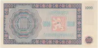 1000 Koruna 1945, I. vydání, série B, perforace 3 m.d. v obloučku, Hej.78bS2 - fotografie 2